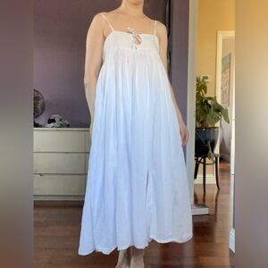 V.DE.VINSTER White Flowing 100% Cotton Midi Dress Sleeveless Sheer Key Hole S
